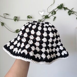 Black and White Crochet Bucket Hat